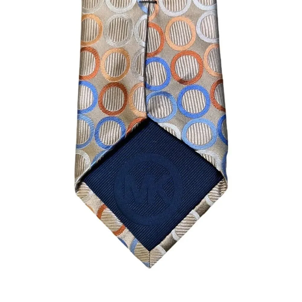 Michael Kors Geometric Circle Tie Beige Blue Orange Silk Classic